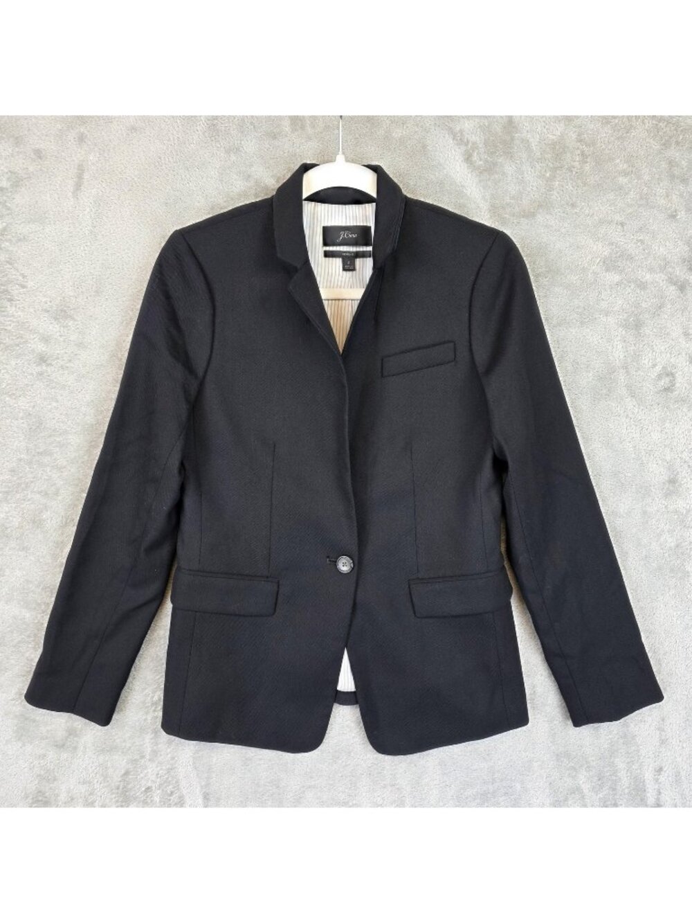 J Crew Regent Blazer Womens 2 Black Wool Blend Stretch One Button Lined Jacket